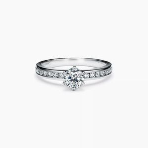TIFFANY & CO. Platinum Diamond Engagement Ring Size 7 Round .41CT